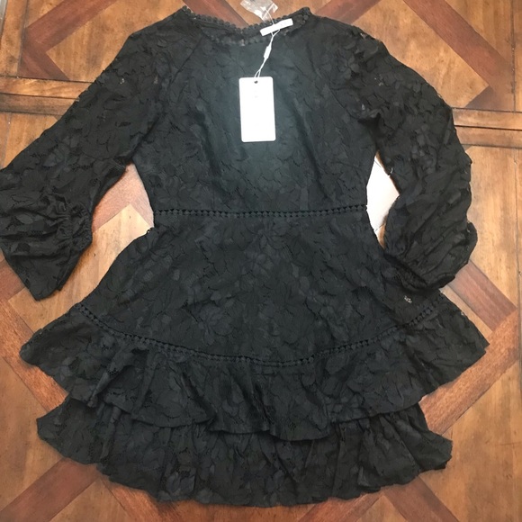 Saints + Secrets brocade sleeve lace ruffle dress - Picture 3 of 15